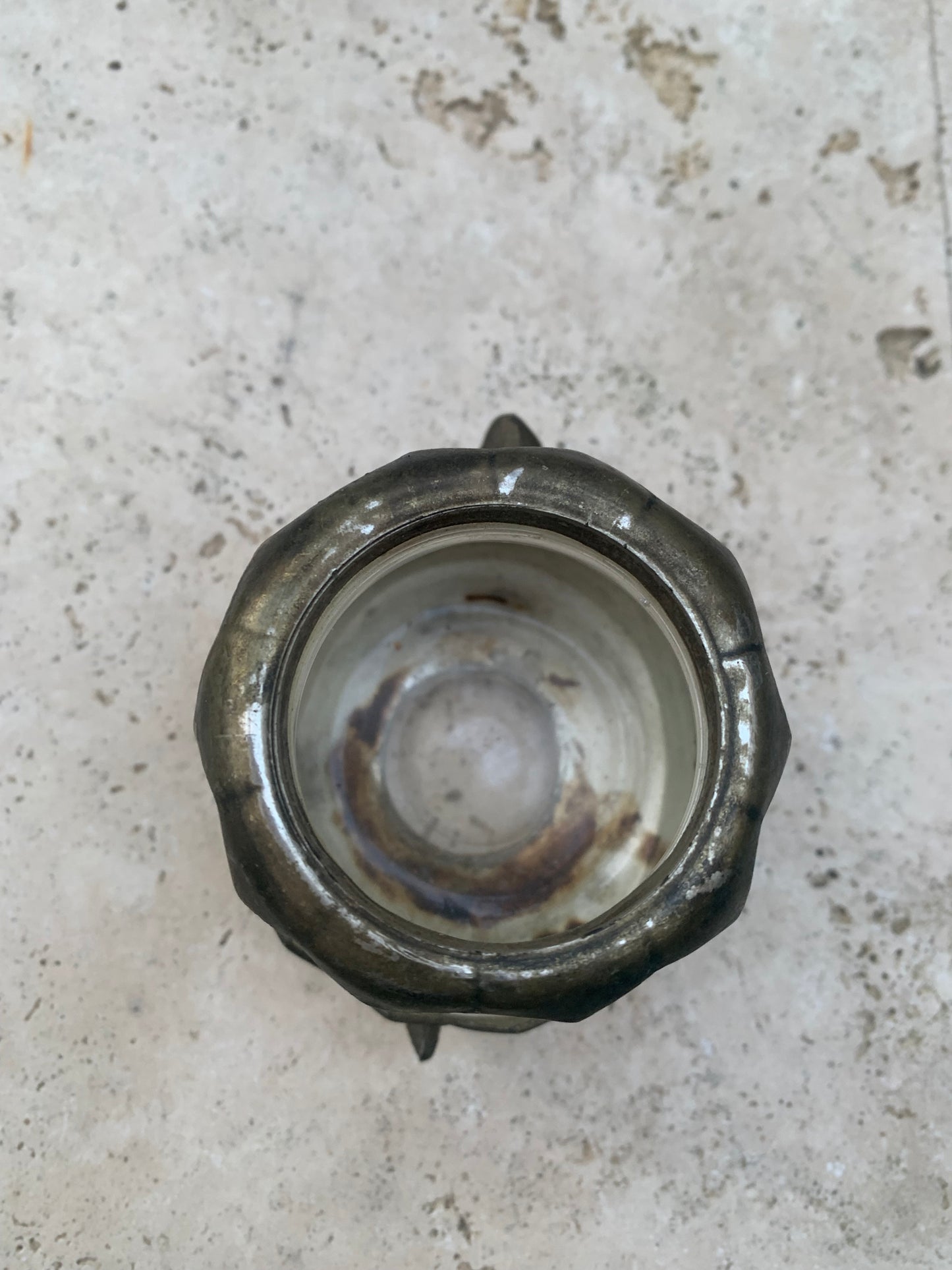 Bougeoir/ Photophore ancien du Japon en forme de tortue - En verre et métal - 92x69x62 cm - 297 gr. !