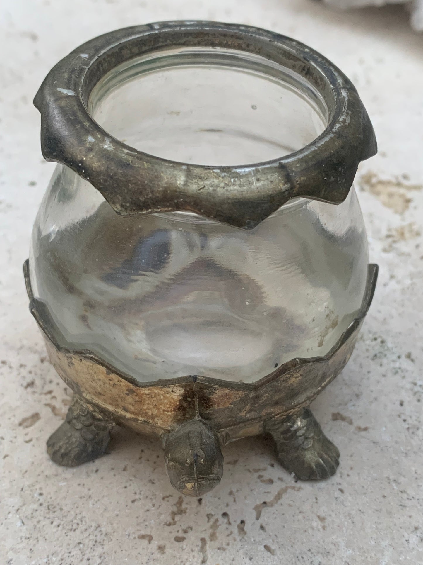 Bougeoir/ Photophore ancien du Japon en forme de tortue - En verre et métal - 92x69x62 cm - 297 gr. !