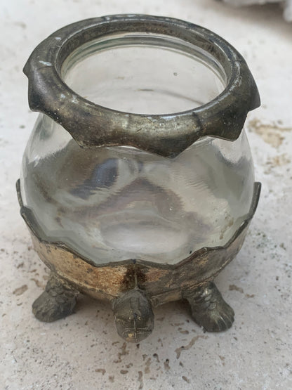 Bougeoir/ Photophore ancien du Japon en forme de tortue - En verre et métal - 92x69x62 cm - 297 gr. !