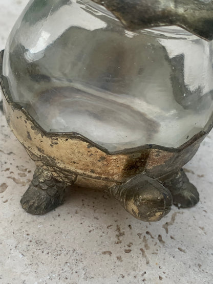 Bougeoir/ Photophore ancien du Japon en forme de tortue - En verre et métal - 92x69x62 cm - 297 gr. !