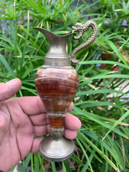 Decorative vase/pitcher made of onyx stone and metal (brass) - Superb antique piece, second-hand (perfect condition).