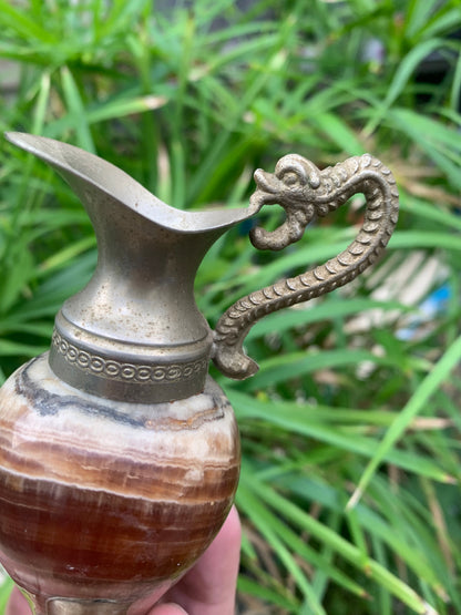 Decorative vase/pitcher made of onyx stone and metal (brass) - Superb antique piece, second-hand (perfect condition).