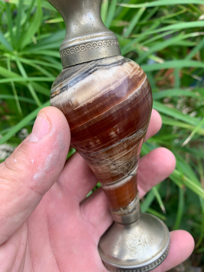 Decorative vase/pitcher made of onyx stone and metal (brass) - Superb antique piece, second-hand (perfect condition).