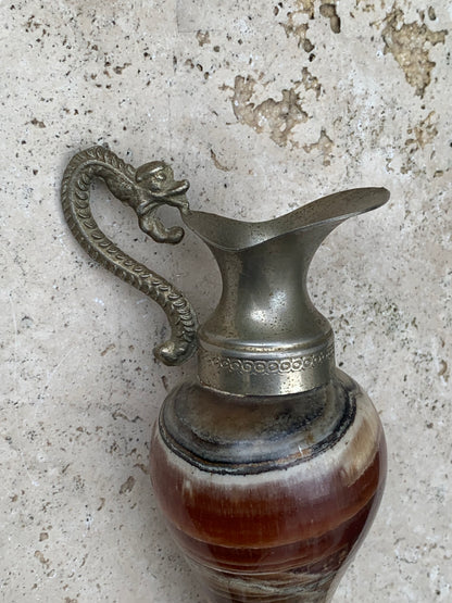 Decorative vase/pitcher made of onyx stone and metal (brass) - Superb antique piece, second-hand (perfect condition).