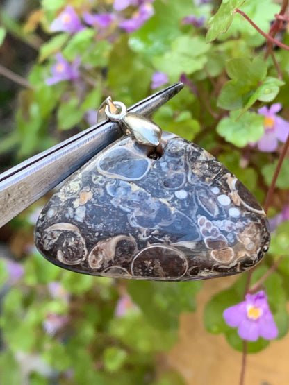 Agate turitelle/ fossile, pendentif de 36mm de hauteur x 36 de largeur x 11 d'épaisseur. Vendu avec cordon réglable de couleur noire !