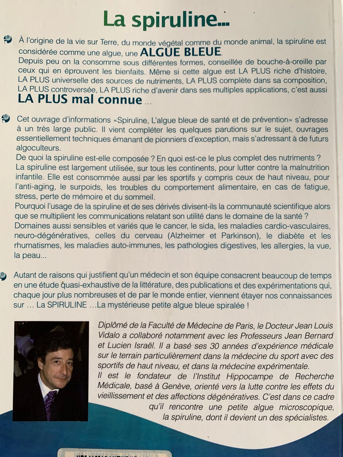 Livre : Spiruline. L'algue bleue de santé et de prévention | Editions DAUPHIN