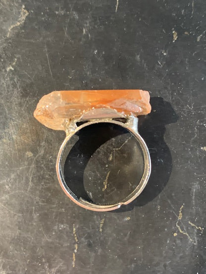 Bague en Quartz Hématoide en laiton argenté - Taille réglable