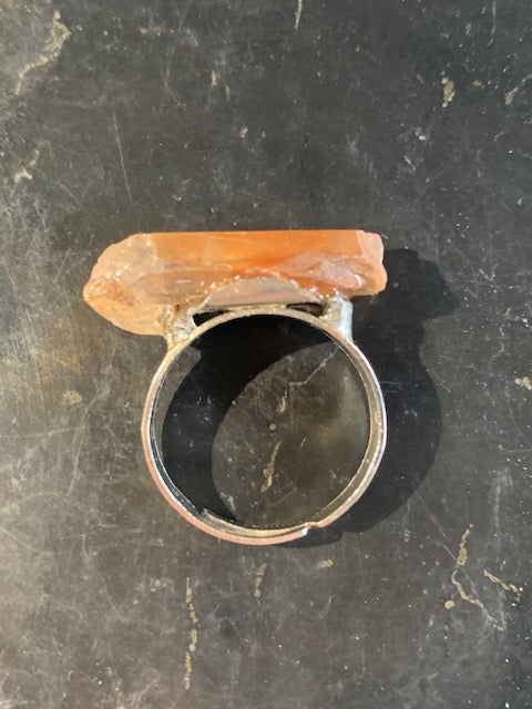 Bague en Quartz Hématoide en laiton argenté - Taille réglable