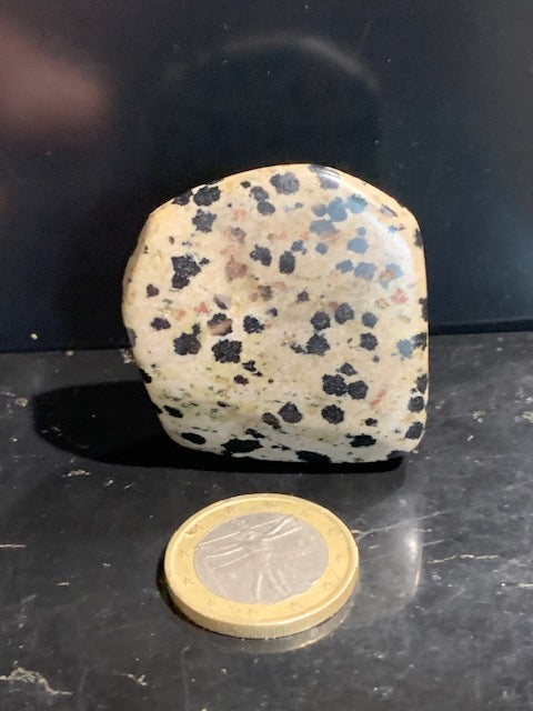Jaspe dalmatien brut – Spécimen de 40 × 40 × 15 mm pour un poids de 24 g. Une magnifique pierre naturelle, idéale pour la collection ou l’exposition.