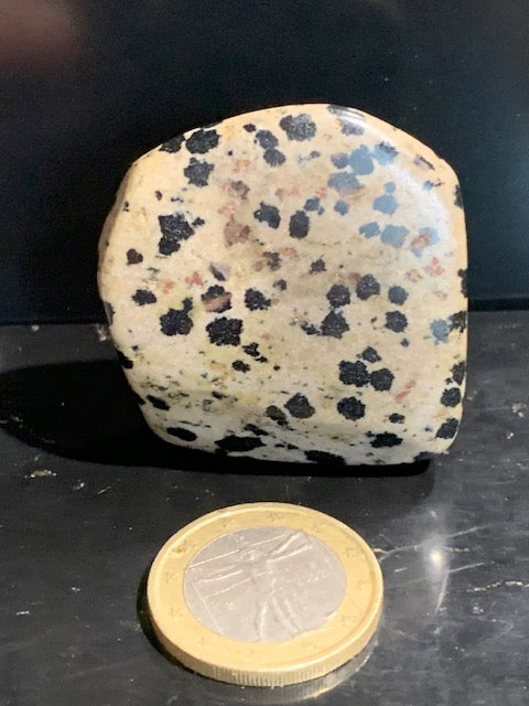 Jaspe dalmatien brut – Spécimen de 40 × 40 × 15 mm pour un poids de 24 g. Une magnifique pierre naturelle, idéale pour la collection ou l’exposition.