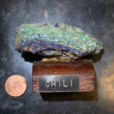 Azurite Chrysocolle - Collection ancienne - Spécimen brut d'agrégat sur socle - de 60 x 40 x 25 mm - 58,3 gr.