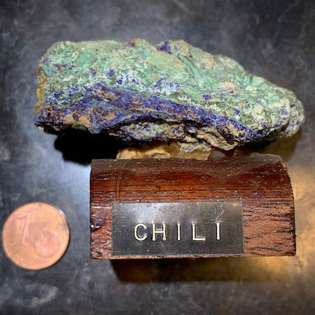Azurite Chrysocolle - Collection ancienne - Spécimen brut d'agrégat sur socle - de 60 x 40 x 25 mm - 58,3 gr.