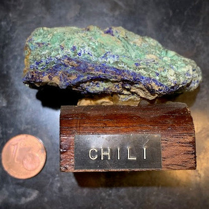 Azurite Chrysocolle - Collection ancienne - Spécimen brut d'agrégat sur socle - de 60 x 40 x 25 mm - 58,3 gr.