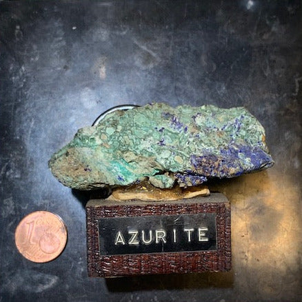 Azurite Chrysocolle - Collection ancienne - Spécimen brut d'agrégat sur socle - de 60 x 40 x 25 mm - 58,3 gr.