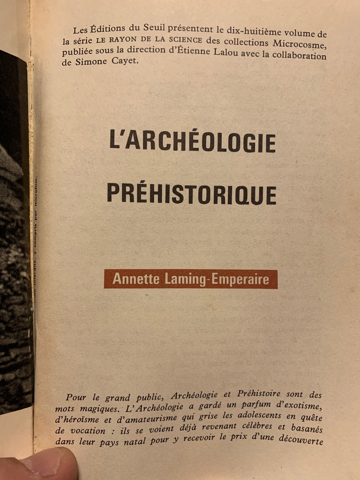 Livre : De 1963 | L'archéologie préhistorique | Annette Laming-Emperaire | Éditions Les Rayons De La Science