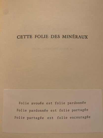 Livre : Cette folie des minéraux par Pierre Sogno | Format Broché | Éditions Flammarion