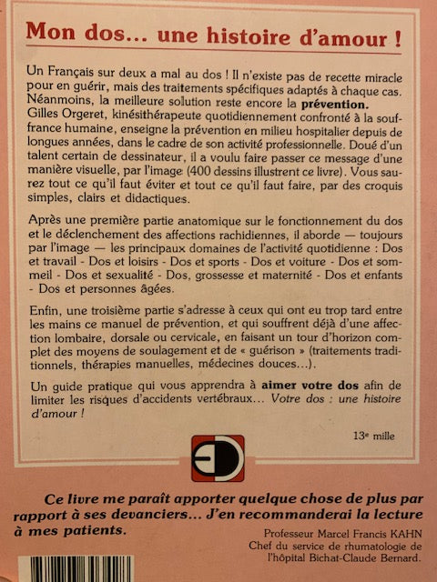 Livre : Mon dos, une histoire d'amour par Gilles Orgeret | Format Broché | Editions DANGLES