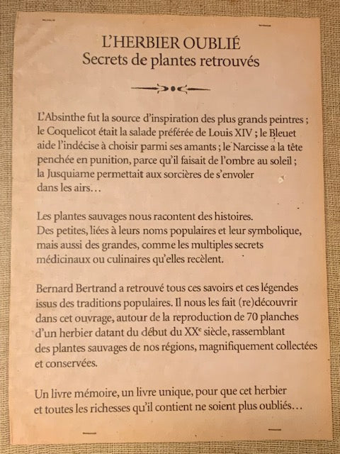 Book: The Forgotten Herbarium by Bernard Bertrand | Paperback | - Published by 'Plume de Carotte'