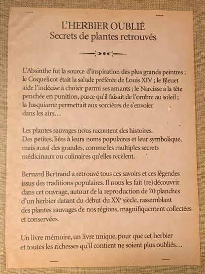 Book: The Forgotten Herbarium by Bernard Bertrand | Paperback | - Published by 'Plume de Carotte'
