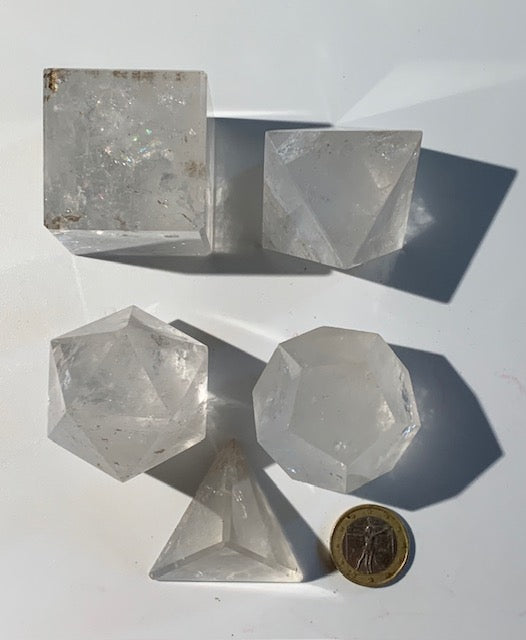 Rare ! Solides de Platon de taille de taille L, set de 5 pièces de 40 à 60 mm - Qualité A à AAA