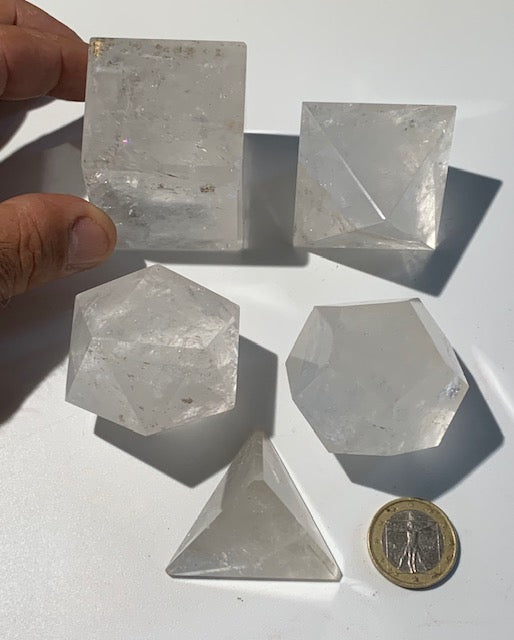 Rare ! Solides de Platon de taille de taille L, set de 5 pièces de 40 à 60 mm - Qualité A à AAA