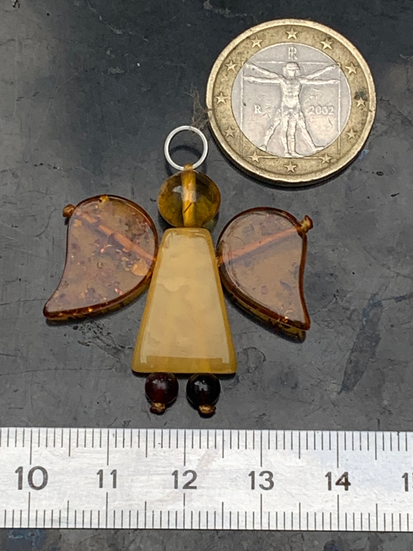 Ambre, pendentif en forme d'ange de taille de 38x35x8 millimètres, vendu avec cordon coulissant (réglable), en cuir noir de 40 à 70 centimètres !