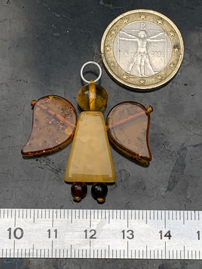 Ambre, pendentif en forme d'ange de taille de 38x35x8 millimètres, vendu avec cordon coulissant (réglable), en cuir noir de 40 à 70 centimètres !