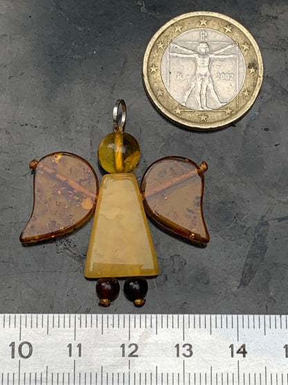 Ambre, pendentif en forme d'ange de taille de 38x35x8 millimètres, vendu avec cordon coulissant (réglable), en cuir noir de 40 à 70 centimètres !