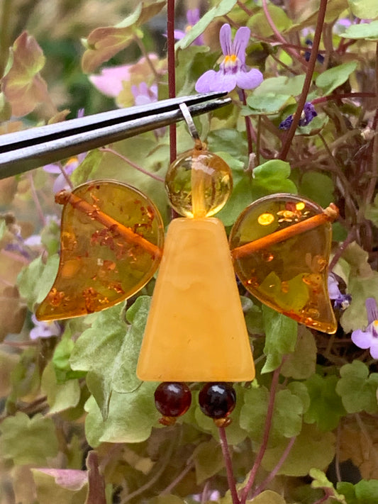 Ambre, pendentif en forme d'ange de taille de 38x35x8 millimètres, vendu avec cordon coulissant (réglable), en cuir noir de 40 à 70 centimètres !
