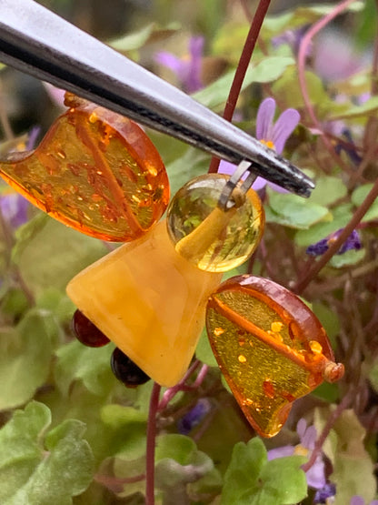 Ambre, pendentif en forme d'ange de taille de 38x35x8 millimètres, vendu avec cordon coulissant (réglable), en cuir noir de 40 à 70 centimètres !