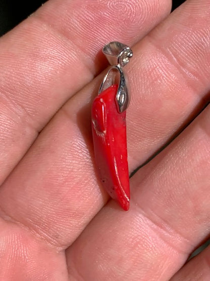 Coral/Gorgonian, pendant made by G & Z, measuring 35x8x7 millimeters, sold with an adjustable sliding cord, in black leather from 40 to 70 centimeters!
