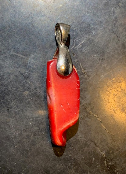 Coral/Gorgonian, pendant made by G & Z, measuring 35x8x7 millimeters, sold with an adjustable sliding cord, in black leather from 40 to 70 centimeters!