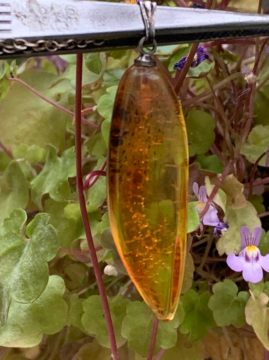 Ambre, pendentif de 40x13x9 millimètres, vendu avec cordon coulissant (réglable), en cuir noir de 40 à 70 centimètres !