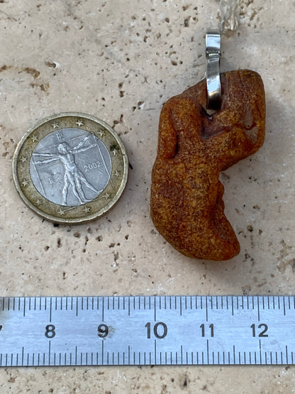 Ambre, pendentif en Argent, galet naturel poli de 50x20x14 millimètres, vendu avec cordon coulissant (réglable), en cuir noir de 40 à 70 centimètres !