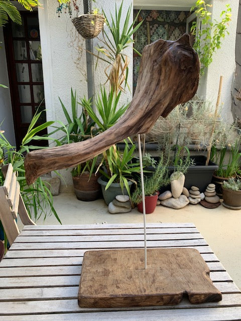 Sculpture en bois flotté de Loire : 'Tête D'Éléphant' - 52 cm de hauteur × 41 × 21 - Création Zen Curiosity