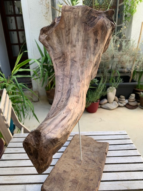 Sculpture en bois flotté de Loire : 'Tête D'Éléphant' - 52 cm de hauteur × 41 × 21 - Création Zen Curiosity