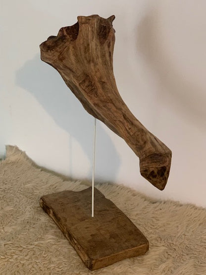 Sculpture en bois flotté de Loire : 'Tête D'Éléphant' - 52 cm de hauteur × 41 × 21 - Création Zen Curiosity