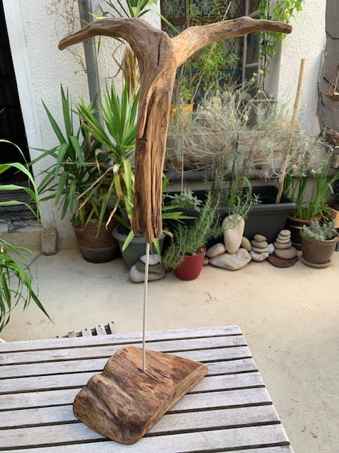 Sculpture en bois flotté de Loire : 'Tête De Chèvre' - 50 cm de hauteur × 37 × 21 - Création Zen Curiosity