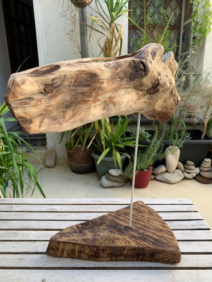 Sculpture en bois flotté de Loire : 'Tête De Cheval' - 40 cm de hauteur × 34 × 18 - Création Zen Curiosity
