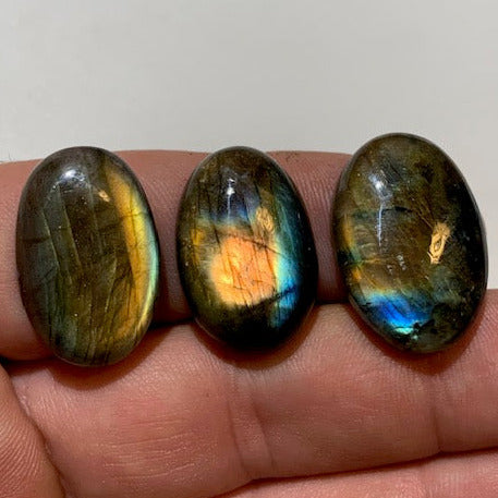 Labradorite, 3 cabochons au choix de forme 'ovale' - ± 25 x 18 x 7 mm - 5,4 gr. - Qualité AA à AAA !