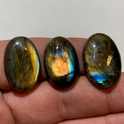 Labradorite, 3 cabochons au choix de forme 'ovale' - ± 25 x 18 x 7 mm - 5,4 gr. - Qualité AA à AAA !