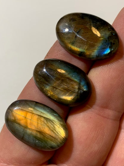 Labradorite, 3 cabochons au choix de forme 'ovale' - ± 25 x 18 x 7 mm - 5,4 gr. - Qualité AA à AAA !
