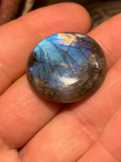Labradorite, cabochon de forme 'ronde' - ± 28 x 7 mm - 9,3 gr. - Qualité AA à AAA !