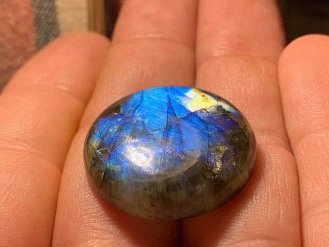 Labradorite, cabochon de forme 'ronde' - ± 28 x 7 mm - 9,3 gr. - Qualité AA à AAA !