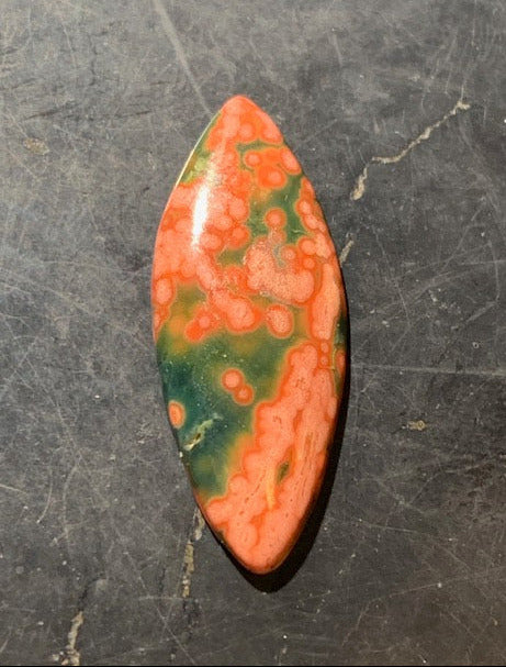 Jaspe Orbiculaire (Aussi appelé Jaspe Océan), cabochon de forme 'marquise' - ± 25 x 11 x 3 mm - 1 gr. - Qualité AAA !