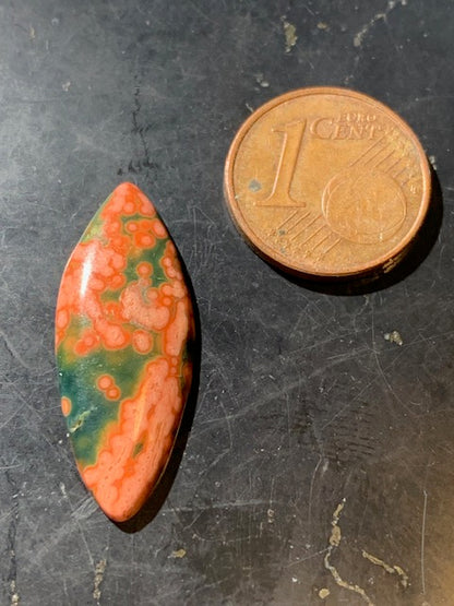 Jaspe Orbiculaire (Aussi appelé Jaspe Océan), cabochon de forme 'marquise' - ± 25 x 11 x 3 mm - 1 gr. - Qualité AAA !