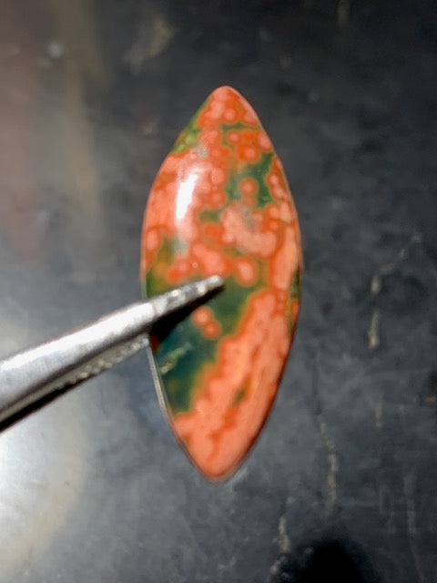 Jaspe Orbiculaire (Aussi appelé Jaspe Océan), cabochon de forme 'marquise' - ± 25 x 11 x 3 mm - 1 gr. - Qualité AAA !