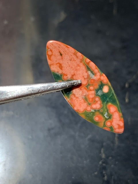 Jaspe Orbiculaire (Aussi appelé Jaspe Océan), cabochon de forme 'marquise' - ± 25 x 11 x 3 mm - 1 gr. - Qualité AAA !