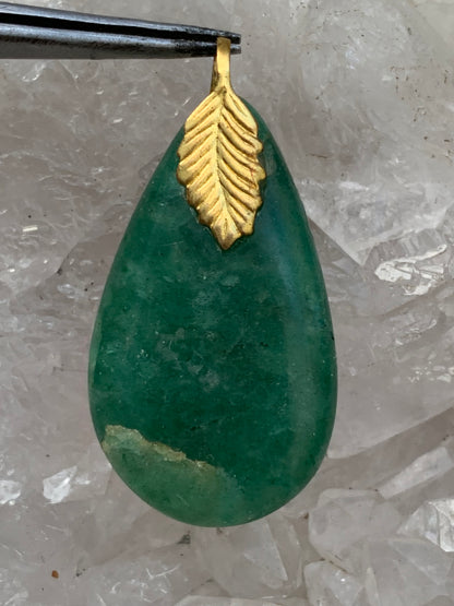 Aventurine/ Quartz vert, pendentif de type 'goutte', qualité A à AA, 40 x 20 x 8 mm environ, parfait pour la bijouterie, collection, lithothérapie...