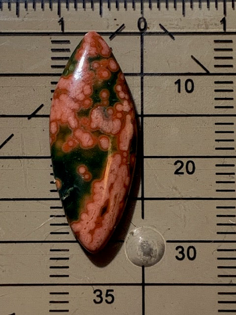 Jaspe Orbiculaire (Aussi appelé Jaspe Océan), cabochon de forme 'marquise' - ± 25 x 11 x 3 mm - 1 gr. - Qualité AAA !